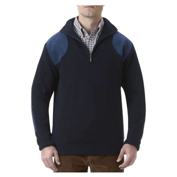 Barbour storm half zip navy pullover sweater 100% merino Wool XL - Picture 1 of 14